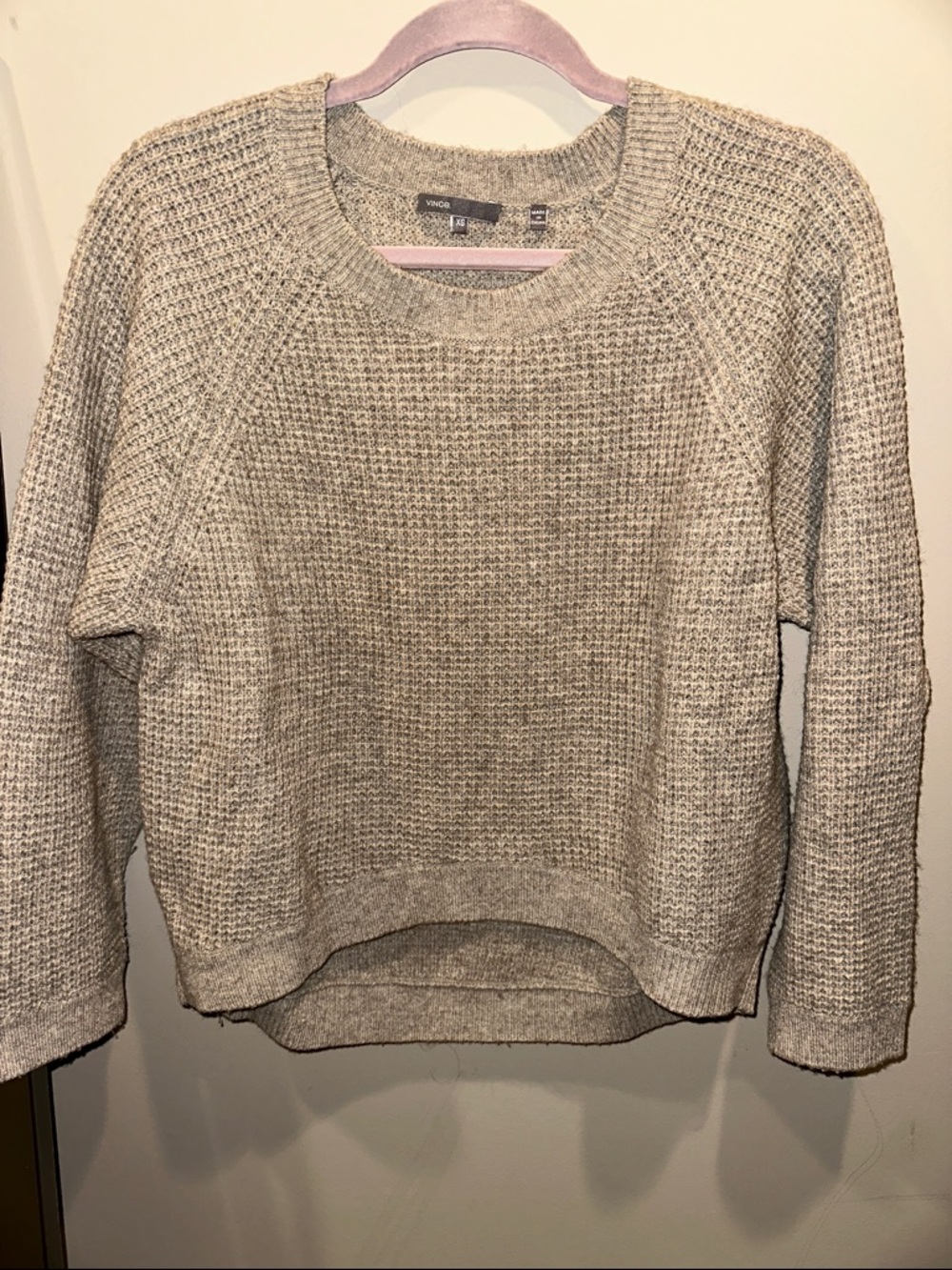 Vince Neutral Beige Textured Crewneck Sweater